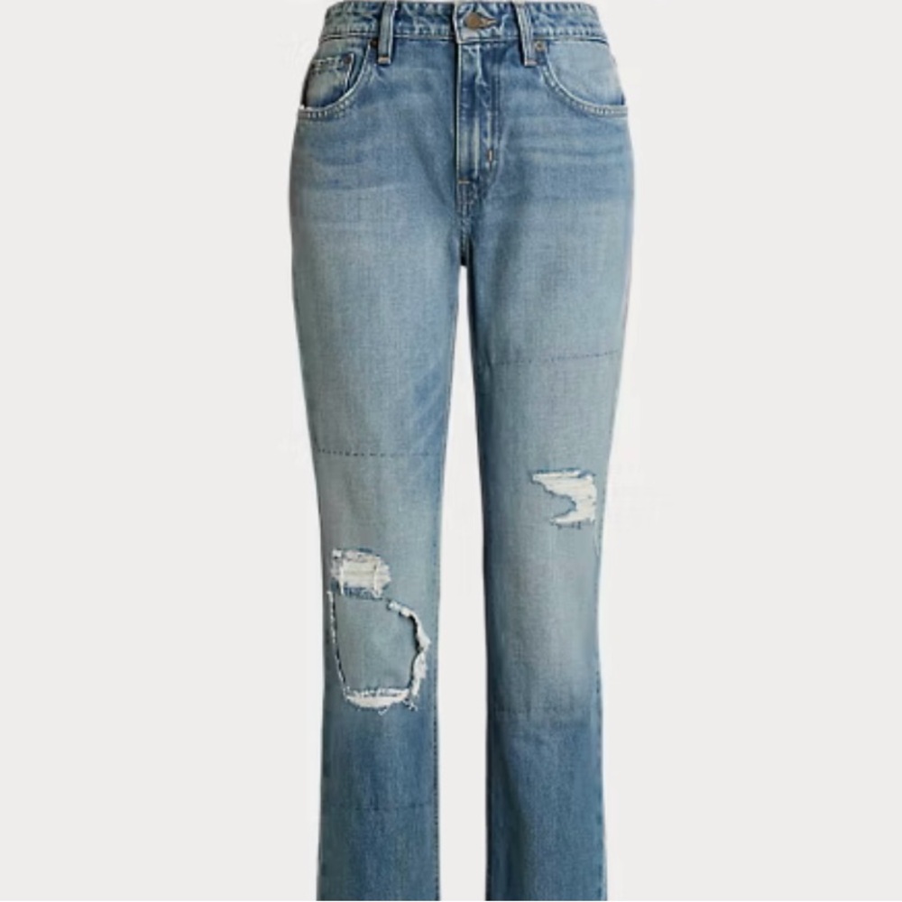 Lauren Ralph Lauren Twill Denim High-Rise Distressed Ankle Jeans